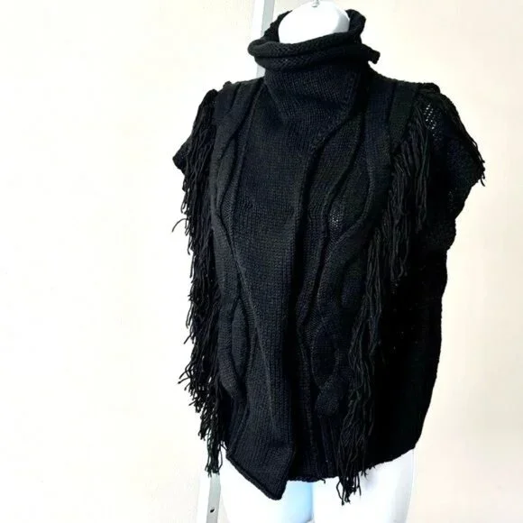 m.o.l  knits Vest Sweater Medium Fringe Open Weave Boho Gothic Festival Indie - Picture 7 of 12